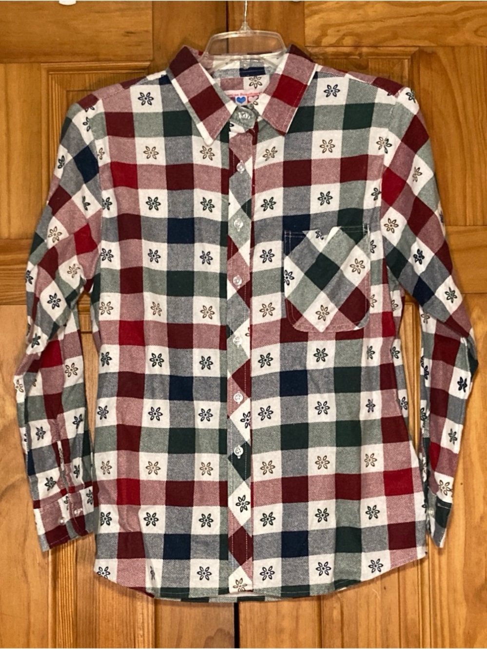 NWOT American Sweetheart Vintage 90s Long Sleeve Flannel Top Plaid Red Green L